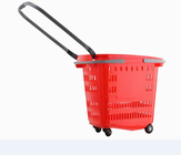 Πλαστικό κόκκινο καλάθι αγορών με τα κάρρα μανάβικων καροτσακιών ροδών 50L